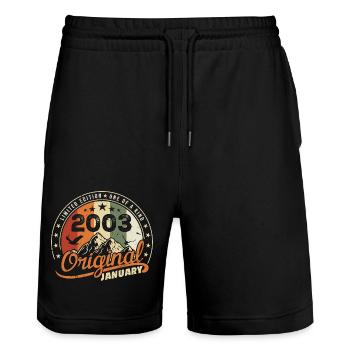Original Born in January Birthday | January 2003 - Stanley/Stella Trainer Unisex Organic Jogging Shorts - black - Front - Nik (191cm) & Marisol (170cm)