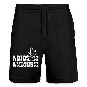 Abios Amigos 2025 - Abitur - Spruch - Stanley/Stella Unisex Bio Joggingshorts Trainer  - Schwarz - Vorne - Nik (191cm) & Marisol (170cm)