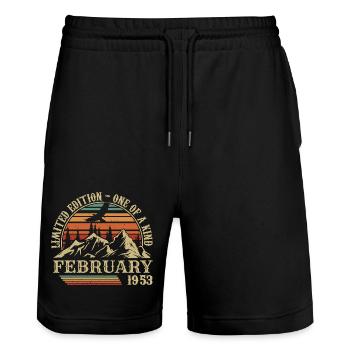 Februar 1953 Retro Geboren Februar 1953 Geburtstag - Stanley/Stella Unisex Bio Joggingshorts Trainer  - Schwarz - Vorne - Nik (191cm) & Marisol (170cm)