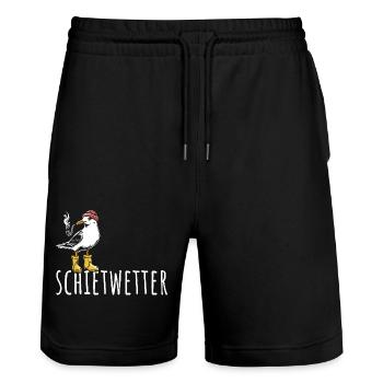 Möwe - Schietwetter - Nordsee - Geschenk - Stanley/Stella Unisex Bio Joggingshorts Trainer  - Schwarz - Vorne - Nik (191cm) & Marisol (170cm)
