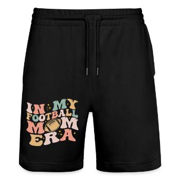 In meiner Fußball-Mom-Ära Lustiger Fan Football Mom - Stanley/Stella Unisex Bio Joggingshorts Trainer  - Schwarz - Vorne - Nik (191cm) & Marisol (170cm)