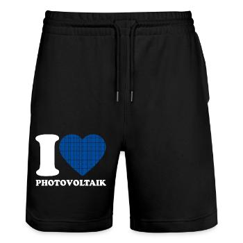 I Love Photovoltaik - Herz - Erneuerbare Energie - Stanley/Stella Unisex Bio Joggingshorts Trainer  - Schwarz - Vorne - Nik (191cm) & Marisol (170cm)