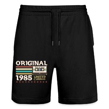 Cassette Juin 1985 Millésime 1985 Anniversaire 1985 - Short de jogging bio TRAINER Stanley/Stella unisexe - noir - Devant - Nik (191cm) & Marisol (170cm)