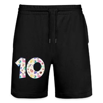 URLAUB NUMMER 10 JAHRE SOMMER 10. GEBURTSTAG - Stanley/Stella Unisex Bio Joggingshorts Trainer  - Schwarz - Vorne - Nik (191cm) & Marisol (170cm)