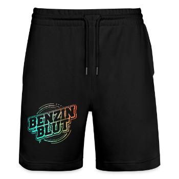 Benzin im Blut - Schrauber Bastler - Stanley/Stella Unisex Bio Joggingshorts Trainer  - Schwarz - Vorne - Nik (191cm) & Marisol (170cm)