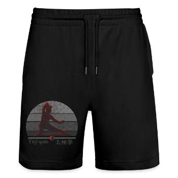 Tai Chi Fighter - Training Outfit Gift - Stanley/Stella Trainer Unisex Organic Jogging Shorts - black - Front - Nik (191cm) & Marisol (170cm)
