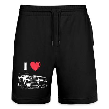 i love skyline auto tuning gtr heart Herz Liebe - Stanley/Stella Unisex Bio Joggingshorts Trainer  - Schwarz - Vorne - Nik (191cm) & Marisol (170cm)