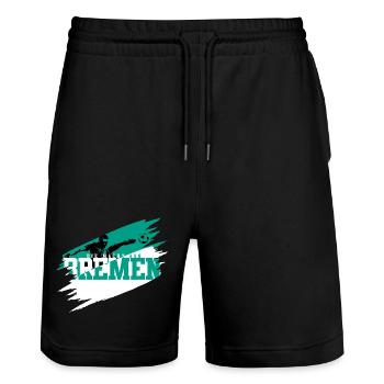 The Power of Bremen Football - Stanley/Stella Trainer Unisex Organic Jogging Shorts - black - Front - Nik (191cm) & Marisol (170cm)