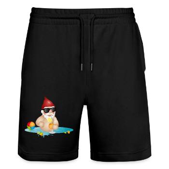 Gartenzwerg im Swimmingpool oder Meer und Getränk - Stanley/Stella Unisex Bio Joggingshorts Trainer  - Schwarz - Vorne - Nik (191cm) & Marisol (170cm)