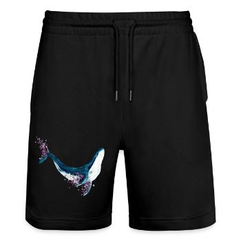 Blue Whale Floral Watercolor Watercolor Shirt - Stanley/Stella Trainer Unisex Organic Jogging Shorts - black - Front - Nik (191cm) & Marisol (170cm)