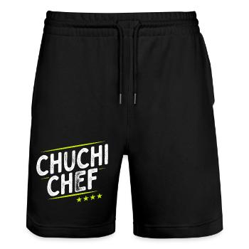 Küchenchef - Chuchi Chef - Schweizerdeutsch - Stanley/Stella Unisex Bio Joggingshorts Trainer  - Schwarz - Vorne - Nik (191cm) & Marisol (170cm)