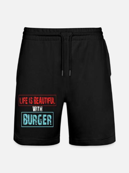 Lebensfreude mit Burger Spruch - Stanley/Stella Unisex Bio Joggingshorts Trainer  - Schwarz