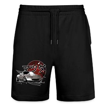 Car Mx5 Miata Japanese writing - Stanley/Stella Trainer Unisex Organic Jogging Shorts - black - Front - Nik (191cm) & Marisol (170cm)