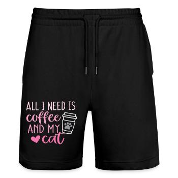 Alles, was ich brauche, ist Kaffee und meine Katze - Stanley/Stella Unisex Bio Joggingshorts Trainer  - Schwarz - Vorne - Nik (191cm) & Marisol (170cm)