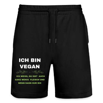 Ich bin vegan - Die Standard-Reaktion darauf - Stanley/Stella Unisex Bio Joggingshorts Trainer  - Schwarz - Vorne - Nik (191cm) & Marisol (170cm)