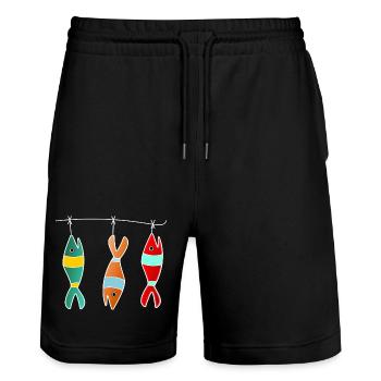 SARDINE. FISCH. APRILSCHERZ. OSTERN. MEER - Stanley/Stella Unisex Bio Joggingshorts Trainer  - Schwarz - Vorne - Nik (191cm) & Marisol (170cm)