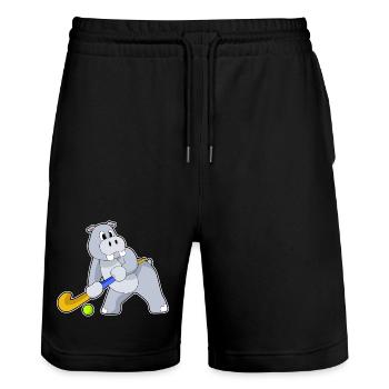 Hippopotamus Hockey sur gazon Stick - Short de jogging bio TRAINER Stanley/Stella unisexe - noir - Devant - Nik (191cm) & Marisol (170cm)