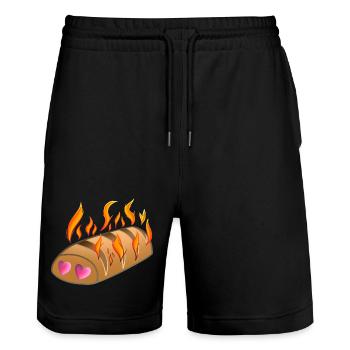 Die Liebe zu einer heißen Brioche! Von Pousse2Bamboo ! - Stanley/Stella Unisex Bio Joggingshorts Trainer  - Schwarz - Vorne - Nik (191cm) & Marisol (170cm)