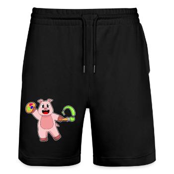 Schwein Maler Pinsel Malen - Stanley/Stella Unisex Bio Joggingshorts Trainer  - Schwarz - Vorne - Nik (191cm) & Marisol (170cm)