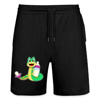 Schlange Babyflasche Milch - Stanley/Stella Unisex Bio Joggingshorts Trainer  - Schwarz - Vorne - Nik (191cm) & Marisol (170cm)