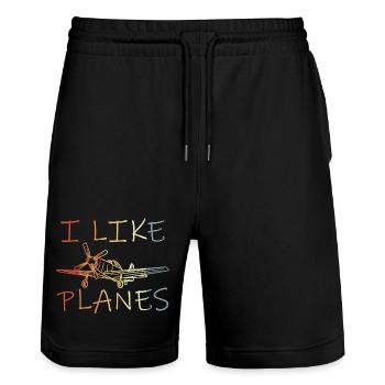Plane Spotter - Stanley/Stella Trainer Unisex Organic Jogging Shorts - black - Front - Nik (191cm) & Marisol (170cm)