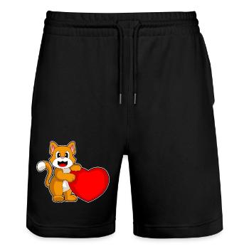 Katze Herz - Stanley/Stella Unisex Bio Joggingshorts Trainer  - Schwarz - Vorne - Nik (191cm) & Marisol (170cm)