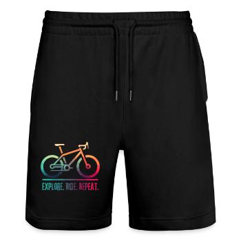 Explorez Ride Repeat - un projet pour le cycliste - Short de jogging bio TRAINER Stanley/Stella unisexe - noir - Devant - Nik (191cm) & Marisol (170cm)