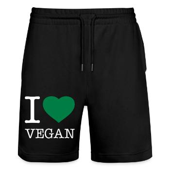 J’ADORE LE VÉGANISME - Short de jogging bio TRAINER Stanley/Stella unisexe - noir - Devant - Nik (191cm) & Marisol (170cm)