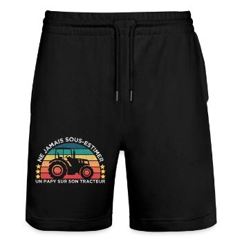 Papy tracteur humour fête des pères cadeau vintage - Short de jogging bio TRAINER Stanley/Stella unisexe - noir - Devant - Nik (191cm) & Marisol (170cm)