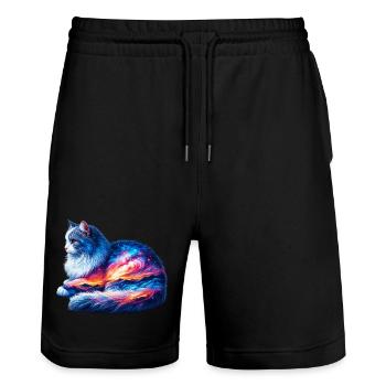 Katze - Stanley/Stella Unisex Bio Joggingshorts Trainer  - Schwarz - Vorne - Nik (191cm) & Marisol (170cm)