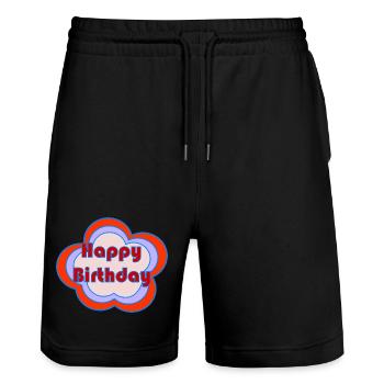 HAPPY BIRTHDAY. HAPPY BIRTHDAY. ANNIVERSARY. - Stanley/Stella Trainer Unisex Organic Jogging Shorts - black - Front - Nik (191cm) & Marisol (170cm)