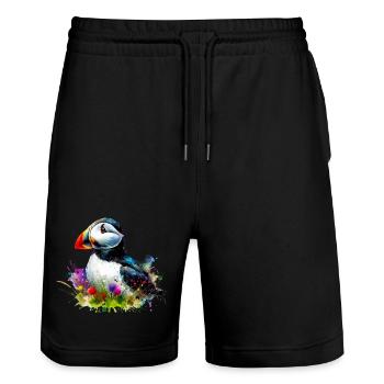 Papageitaucher - Stanley/Stella Unisex Bio Joggingshorts Trainer  - Schwarz - Vorne - Nik (191cm) & Marisol (170cm)