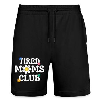 Tired Moms Club With Groovy Text - Stanley/Stella Trainer Unisex Organic Jogging Shorts - black - Front - Nik (191cm) & Marisol (170cm)