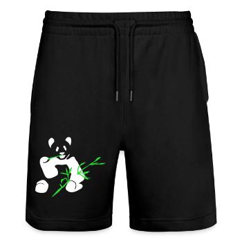 Panda with bamboo - Stanley/Stella Trainer Unisex Organic Jogging Shorts - black - Front - Nik (191cm) & Marisol (170cm)