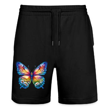 Fleurs papillon marguerites marguerites - Short de jogging bio TRAINER Stanley/Stella unisexe - noir - Devant - Nik (191cm) & Marisol (170cm)