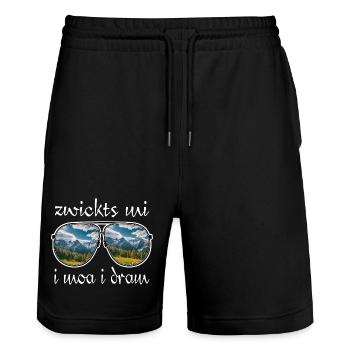 zwickts mi i moa i dram, dialecte, randonnée, montagnes - Short de jogging bio TRAINER Stanley/Stella unisexe - noir - Devant - Nik (191cm) & Marisol (170cm)
