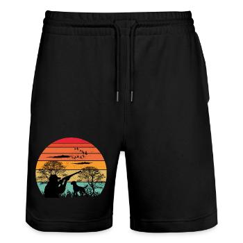Hunt Ready - Vêtements de chasse au design rétro - Short de jogging bio TRAINER Stanley/Stella unisexe - noir - Devant - Nik (191cm) & Marisol (170cm)