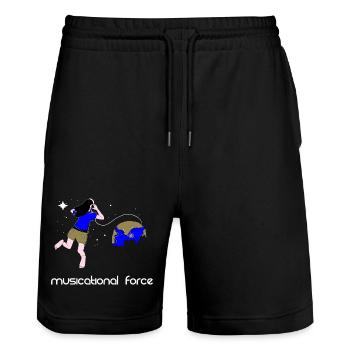 The power of music - Stanley/Stella Trainer Unisex Organic Jogging Shorts - black - Front - Nik (191cm) & Marisol (170cm)