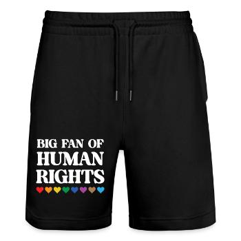 LGBTQ Pride Month - Big Fan of Human Rights - Stanley/Stella Trainer Unisex Organic Jogging Shorts - black - Front - Nik (191cm) & Marisol (170cm)