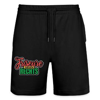 Friseure Gegen Rechts - Gegen Rechts, gegen Hetze - Stanley/Stella Unisex Bio Joggingshorts Trainer  - Schwarz - Vorne - Nik (191cm) & Marisol (170cm)