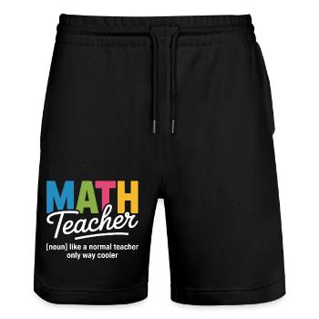 T-shirt d’illustration coloré pour professeur de mathématiques - Short de jogging bio TRAINER Stanley/Stella unisexe - noir - Devant - Nik (191cm) & Marisol (170cm)