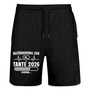 Beförderung zur Tante 2026 lädt - Stanley/Stella Unisex Bio Joggingshorts Trainer  - Schwarz - Vorne - Nik (191cm) & Marisol (170cm)