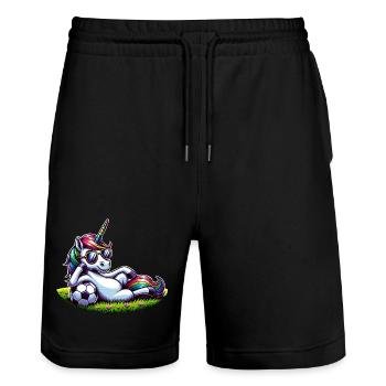 Einhorn Fußball Regenbogen Lässig Sonnenbrille - Stanley/Stella Unisex Bio Joggingshorts Trainer  - Schwarz - Vorne - Nik (191cm) & Marisol (170cm)
