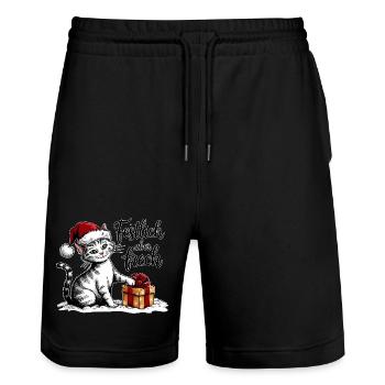 Weihnachts Katze – lustiges Wintermotiv - Stanley/Stella Unisex Bio Joggingshorts Trainer  - Schwarz - Vorne - Nik (191cm) & Marisol (170cm)