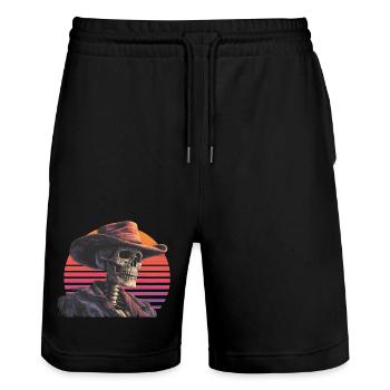 Skelett-cowboy-humor-western-thema Halloween - Stanley/Stella Unisex Bio Joggingshorts Trainer  - Schwarz - Vorne - Nik (191cm) & Marisol (170cm)
