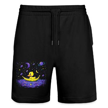 Canard cosmos sur la mer la nuit - Short de jogging bio TRAINER Stanley/Stella unisexe - noir - Devant - Nik (191cm) & Marisol (170cm)