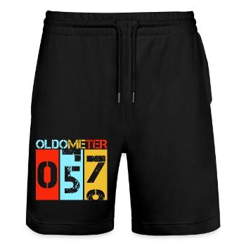 Oldometer 57 Lustiger 57. Geburtstag Retro - Stanley/Stella Unisex Bio Joggingshorts Trainer  - Schwarz - Vorne - Nik (191cm) & Marisol (170cm)