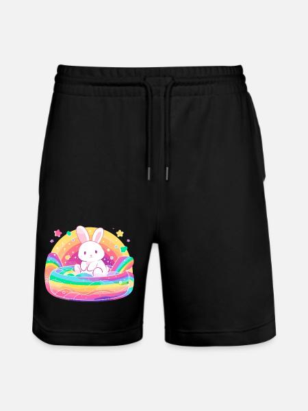 Kawaii bunny in the rainbow - Stanley/Stella Trainer Unisex Organic Jogging Shorts - black