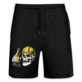 Construction Worker Skull with Beer – Craftsman - Stanley/Stella Trainer Unisex Organic Jogging Shorts - black - Front - Nik (191cm) & Marisol (170cm)