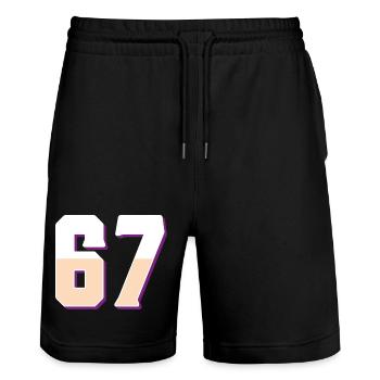6 7 – Trendy minimalist text design, - Stanley/Stella Trainer Unisex Organic Jogging Shorts - black - Front - Nik (191cm) & Marisol (170cm)